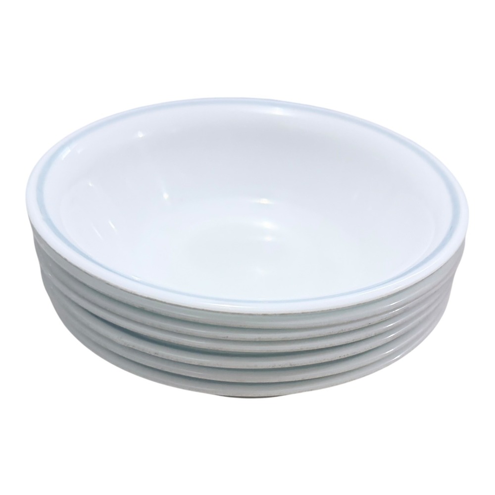 Vintage Corelle Cereal Soup Bowls Set of 7 White Blue Rim Vitrelle Glass 18oz